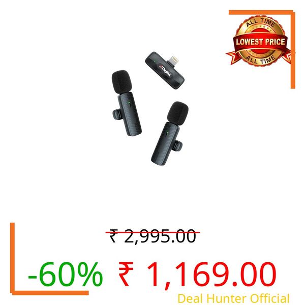 Digitek® (DWM-009 PRO Wireless Microphone & Receiver with Lightning Connector & 2 Mic, 4Hr Battery, only for iPhones with Lightning (LTC), Ideal for Voice Recording