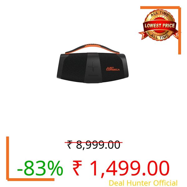 JUST CORSECA Sstrike 40W Wireless Bluetooth Speaker | Powerful Bass | BT 5.3 | LED Light Sync | Built-in Mic | 2400mAh Battery | 15H Playtime | TWS Pairing | Portable Handle | FM/USB Support (Black)