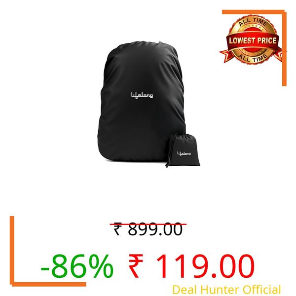 Lifelong Backpack Rain Protector for 45L Backpack | Waterproof & Dustproof with Elastic Adjustable Fit | Travel, Trekking, Hiking, Camping & Cycling | Black