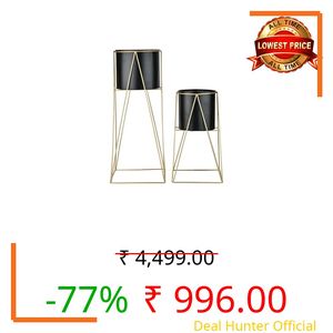Decent Home Decor Iron Metal Indoor Out Door Bedroom Home Office Planter Pot Tall Stand with Planter for Living Room, Balcony Flower Pot Stand Set of 2 (Black)