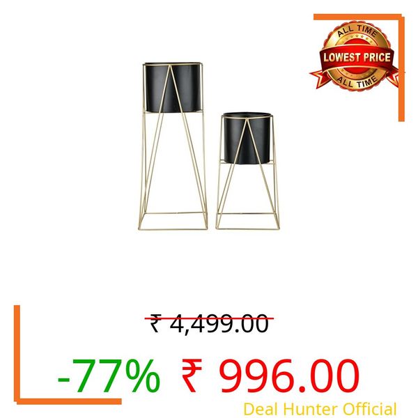 Decent Home Decor Iron Metal Indoor Out Door Bedroom Home Office Planter Pot Tall Stand with Planter for Living Room, Balcony Flower Pot Stand Set of 2 (Black)