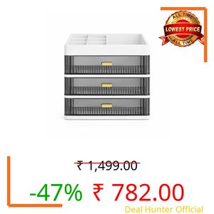 HoopVool Desk Makeup Organizer, Plastic Storage Box with Sliding Drawer, Stylish Display Case for Cosmetics, Lotion, Nail Polish,Brushes,and Jewelry (3 - Layer, White)