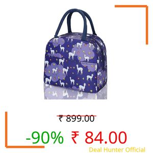 Zephorus Lunch Bag for Kids, Stylish Heat Insulated Tiffin Bags for Travel School & College, Office Thermal Bag Picnic Organizer Storage (White Alpca Lunch Bag)