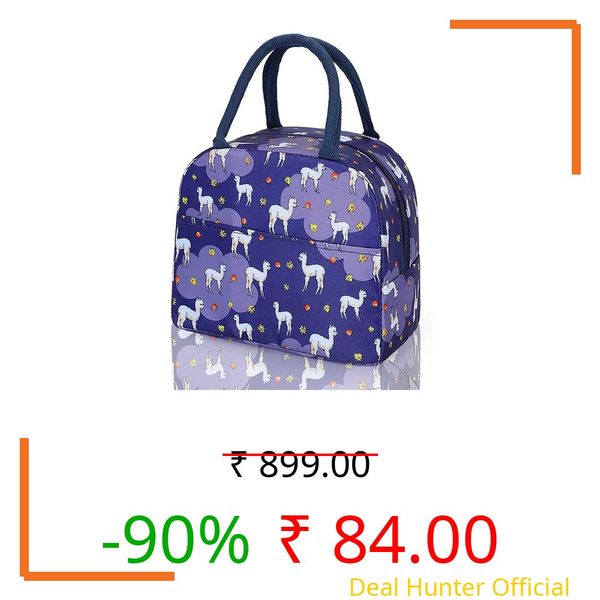 Zephorus Lunch Bag for Kids, Stylish Heat Insulated Tiffin Bags for Travel School & College, Office Thermal Bag Picnic Organizer Storage (White Alpca Lunch Bag)