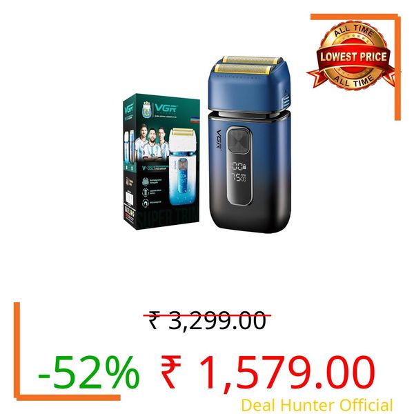 VGR V-362 SUPER TRIM Foil Shaver for Men | Titanium Dual Foils | 2 Speeds (7000/7500 RPM) | IPX-6 Waterproof | Rechargeable | LED Display | Travel Lock with 2 Year Warranty (Blue, Black)