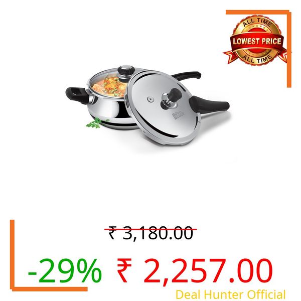 Milton Pro Cook Induction Cookware & Gas Stove Friendly Triply Stainless Steel Curve Pressure Cooker 1.5 Litre With Dual Lid | Outer Lid & Glass Lid | Gasket Release System | 5 Year Warranty | Silver