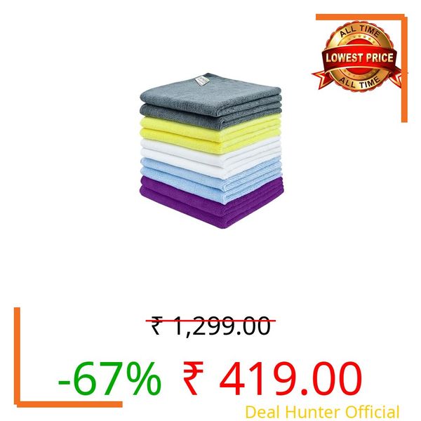 SOFTSPUN Microfiber Cloth - 10 pcs - 40x40 cms - 340 GSM Multicolor! Thick Lint & Streak-Free Multipurpose Cloths - Automotive Microfibre Towels for Car Bike Cleaning Polishing Washing & Detailing.