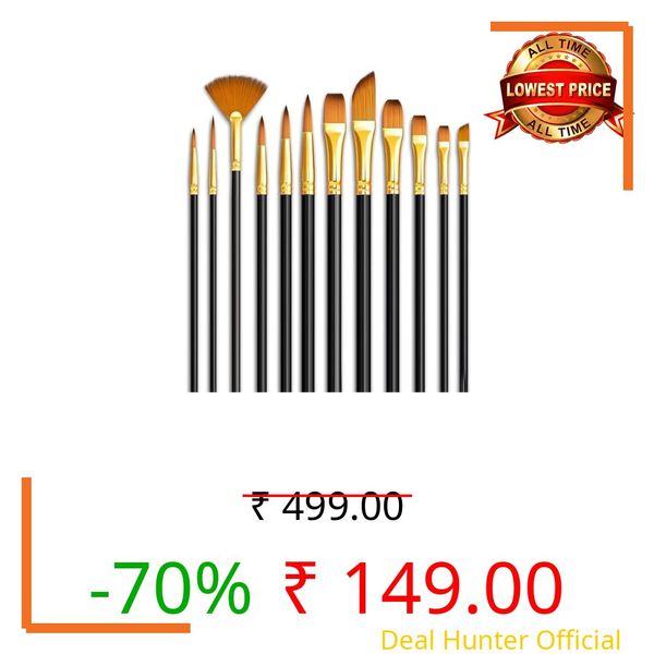 Nina Nino Craft Painting Brushes Set of 12 – Professional Round Pointed Tip Nylon Hair Artist Paint Brush Kit for Acrylic, Watercolor & Oil Painting | Fine Detail Art Brushes for Canvas, Craft & DIY