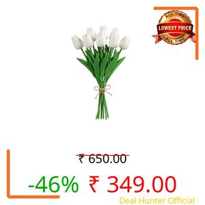 CosaCentrum Beautiful Decorative Artificial Tulip Flower Bunches for Home décor (White, Pack of 11)