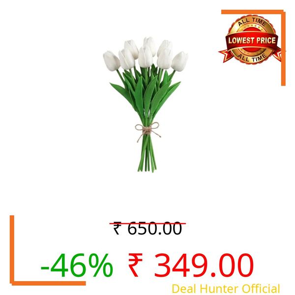 CosaCentrum Beautiful Decorative Artificial Tulip Flower Bunches for Home décor (White, Pack of 11)