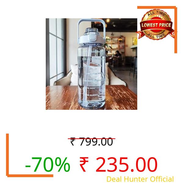 iDensic Silicone Sipper Water Bottle For Adults With Motivational Time Marker & Leak Proof Non-Toxic Transparent Water Bottle For Office, Gym, School, Collage, Home (2 Litre)