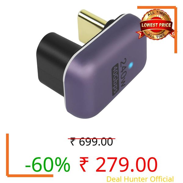 ETZIN 240W 40Gbps USB C U Shaped Adapter USB4.0 Type C Male to Female 180 Degree Angle Connector, LED Indicator 8k@60HZ Audio and Video Transmission, for Smartphone Laptop Tablet