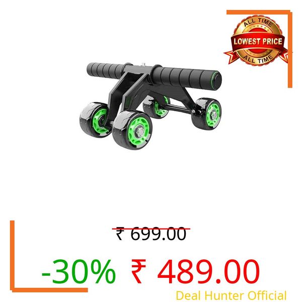 BLOXN 4 Wheel AB Wheel Roller - Abdominal fitness trainer and Stomach exercise machine with Knee Protection Pad - Home Gym Workout Exercise - Abdomen Muscle Training, 4 wheel ab roller BLACK