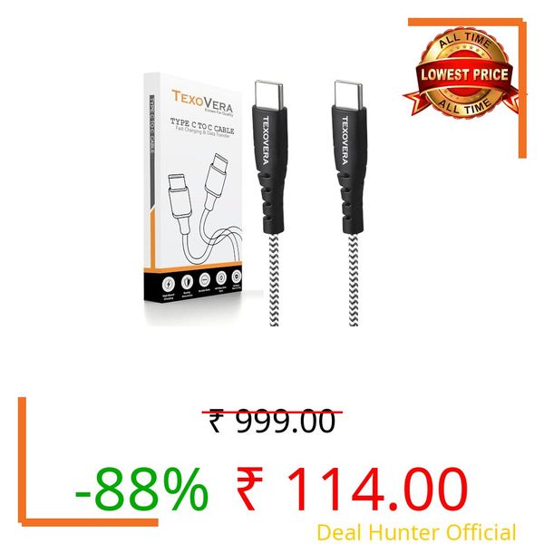 TexoVera 100W Type-C to Type-C Fast Charging Cable Compatible with iPhone 15,Samsung,Oneplus,Google Pixel,Laptop,MacBook&Type C Devices,480Mbps Data Sync,Braided Cable,1M Length,Multicolor
