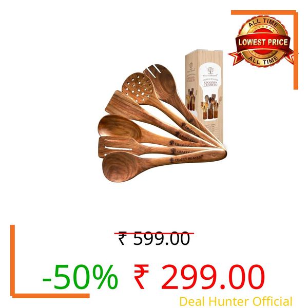 Crafty Heaven Wooden Spatualas & Ladles Set of 6 | Sheesham Wood Utensils for Cooking | Non-Stick Cookware Safe | Wooden Spoon Set | Handmade Kitchen Tools | Heat Resistant | Made in India