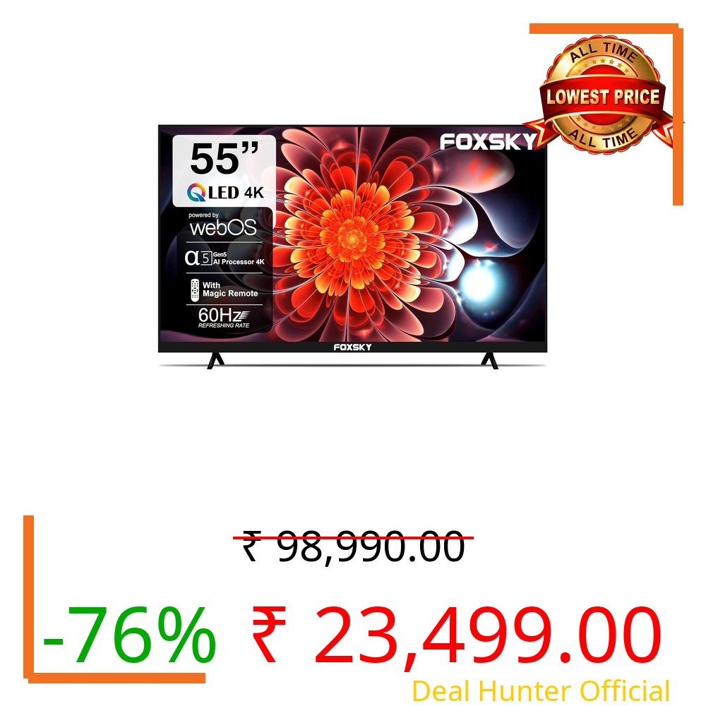 Foxsky 139 cm (55 inch) Frameless Series QLED 4K Ultra HD LED Smart TV FS55GATV (Black)