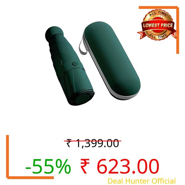 Visions India Mini Umbrella with Case for Men & Women (Manual Open) Compact Travelling Umbrella, Polyester & UV Protection Fabric for Summer/Anti-Slip Handle- Use in Rain & Summer (Green)