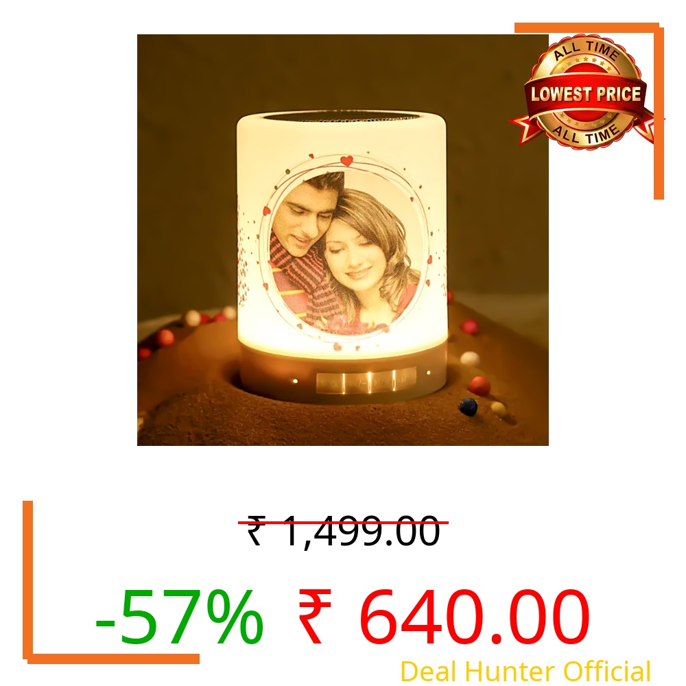 Customized/Personalized Bluetooth Speaker with Photo | LED Touch Lamp Portable Bluetooth Speaker | Touch Control LED Crystal Night Light Table Lamp for Bedroom | LED Touch Bedside Photo Lamp