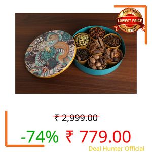 R Ayurveda Copper Metal Magnetic Steel Handcrafted Spice Box Set For Kitchen With Spoon (7 Containers, 40 Ml each) - Masala Box size 8 Inches diameter For Kitchen and Candy organization