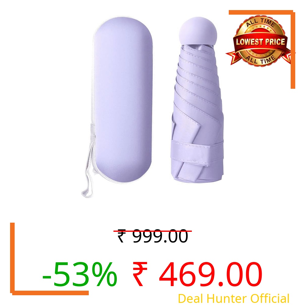 Alexvyan Mini Umbrella with Case for Men & Women (Manual Open) Compact Travelling Umbrella, Polyester & UV Protection Fabric for Summer/Anti-Slip Handle- Use in Rain & Summer- 6 Frame-2024 (Purple)