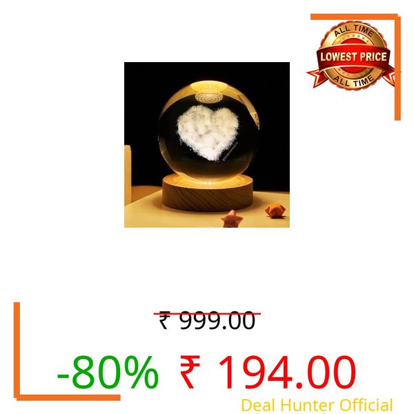 SHOPOGENIX Solar System Moon Crystal Ball Night Light 60mm,Glass Ball Night LED Lamp with USB Powered 2.4 Inch Wooden Base Colorful Crystal Ball for Gifts Men,Women,Kids,Boys,Girls (Heart Cloud)