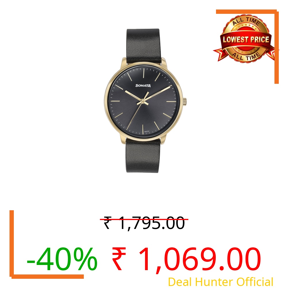 Sonata Quartz Analog Black Dial Black Leather Strap Watch for Women