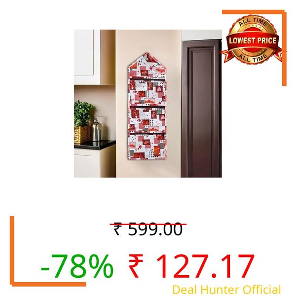 Kuber Industries Wall Hanging Closet Organizer for Wardrobe with 3 Pockets & Zip | Letter Holder, Socks & Tie Storage Pouches | Dil Design - White