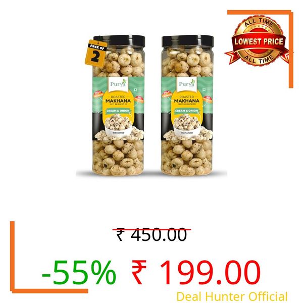 PURVA BITES Roasted Cream & Onion Makhana Crunchy Makhana | Lotus Seeds/Phool Makhana | Healthy & Tasty Gorgon Nuts | Ready to Cook Puffed Kernels | Rich In Protein & Calcium(Pack of 2)