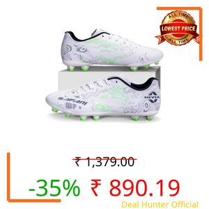 Nivia Safari Football Stud for Men, PU Synthetic Leather Upper, TPU Sole, Die-Cut EVA Sockliner, Ideal for Hard & Grassy Surfaces (White/Grey) Size-UK03