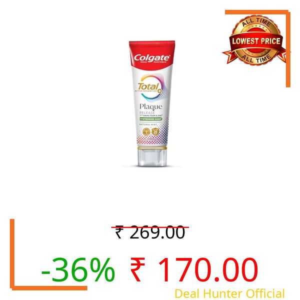 Colgate Total Plaque Release Toothpaste, 3X More Effective at Fighting Plaque, Reduces Gum Problems, Antibacterial and Enamel Protection Tooth Paste, Fresh Breath, 80g