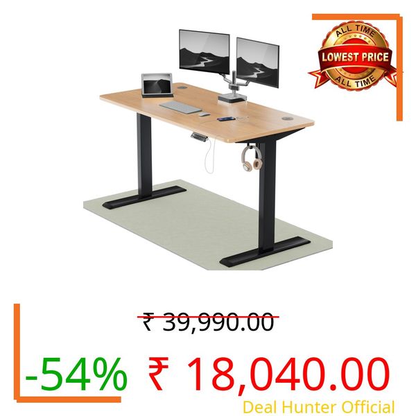 Intellidesk Eco - Electronic Height Adjustable Desk | 80Kg Weight Capacity | New Touch Controller with 3 Presets | 5-Year Warranty| E1 Grade Low VOC 25mm Table Top (Black+Oak, 48 * 30 inches)