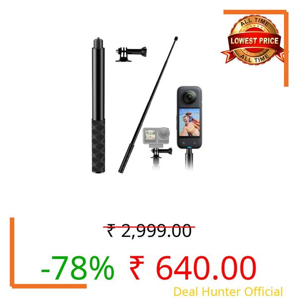 Bastone Selfie Stick Supporto per Selfie Invisible in Aluminium, Bastone Telecopico Fino per Action Camera e Microfoni, Insta X3 X4 Hero 120 cm
