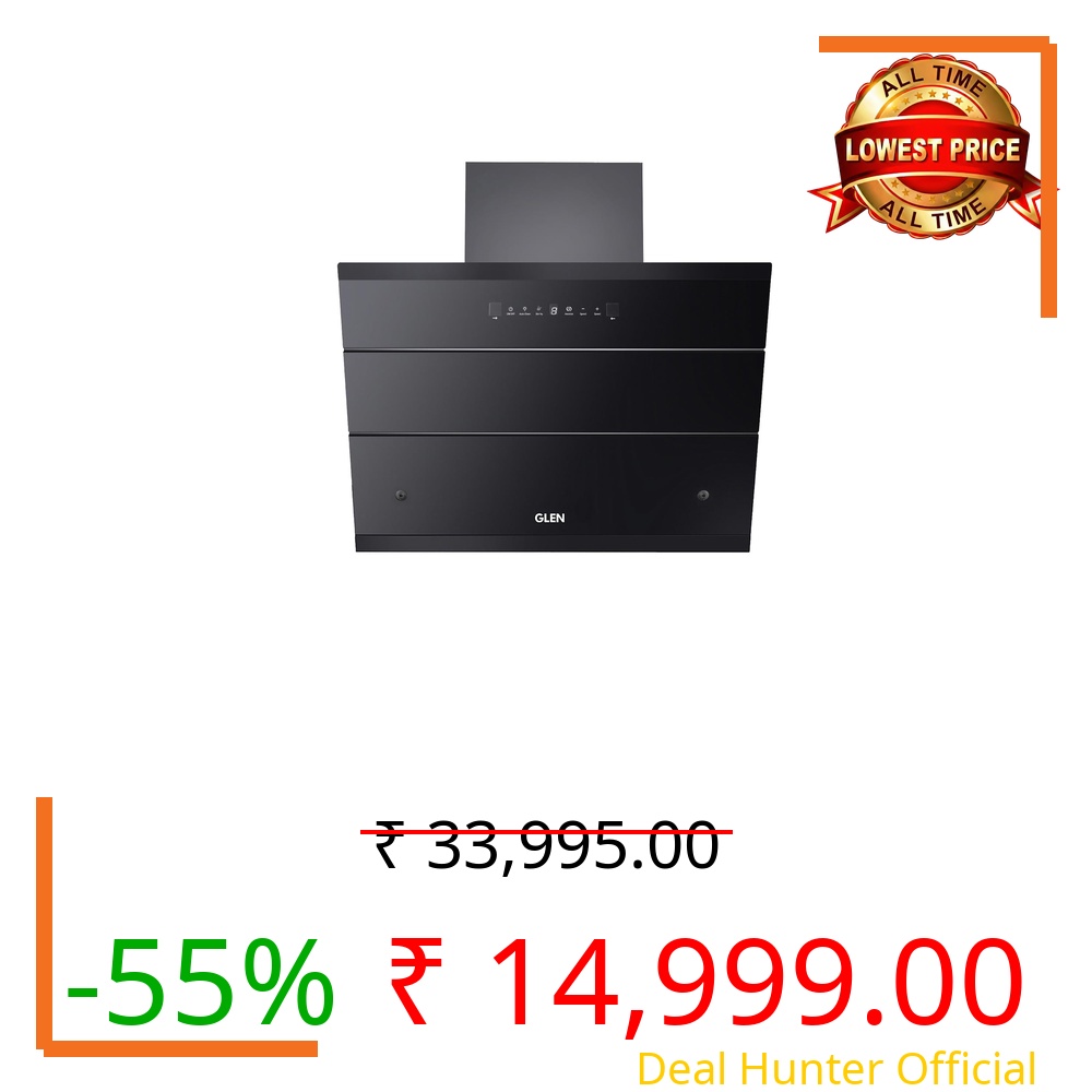 Glen 60 cm 1500 m³/hr Filterless Thermal Autoclean Kitchen Chimney, Slant |(Hood ZOLA HSR 60, Heat Sensor| Aeration technology| Auto On/Off| Touch & Gesture Control,Black)