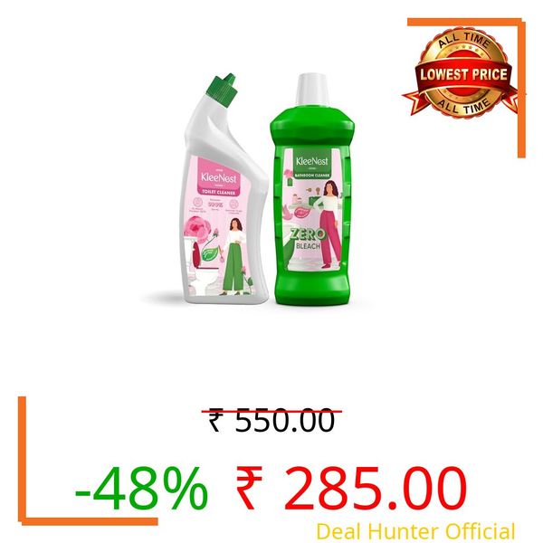 Kleenest Bathroom & Toilet Cleaner Combo | Plant-Based Cleaning Liquid | Zero Bleach Formula | Rose Fragrance | Limescale & Stain Remover | Safe for Daily Use – 1L Each