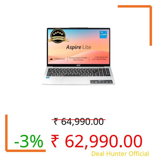 Acer Aspire Lite 12th Gen Intel Core i5-12450H Premium Laptop(Win11Home/12GB RAM/512GB SSD/Intel UHD Graphics) AL15-52H, 39.62cm(15.6") FHD IPS Display, Backlit Keyboard, Pure Silver, 1.7KG