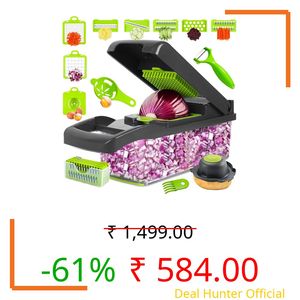Kitchenvelly Vegetable Chopper 16 in 1 with Container, Veggie Chopper Food Chopper and Dicer, Onion Chopper Vegetable Cutter with 8 Stainless Steel Blades, Easy Meal Prep Kitchen Tool, Green