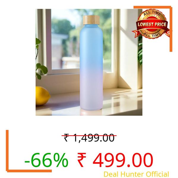 The Better Home Borosilicate Glass Water Bottle with Sleeve (500ml) | Bamboo Lid | Fridge Water Bottles for Men, Women (Blue-Pink)