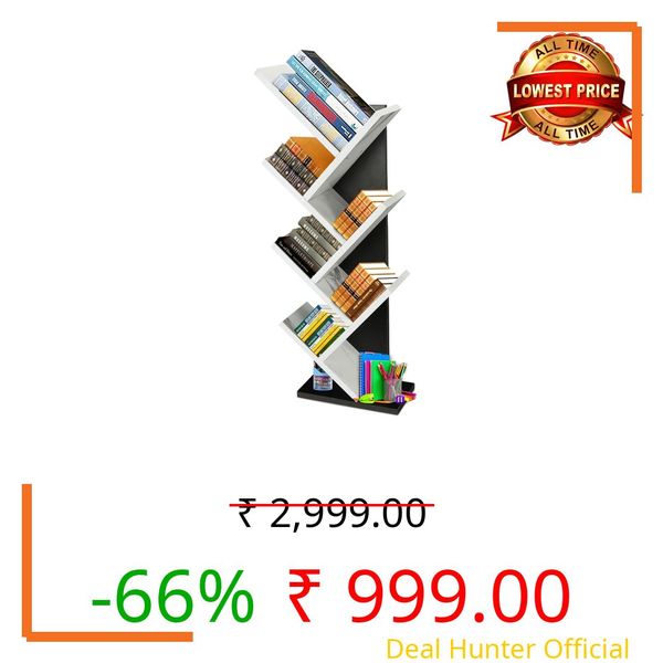 SBF Furniture Engineered Wooden Book Rack,Space Saver Book Shelf for Home Living Room and Office Table Top Free Standing Organizer,Laminated Finish Modern Book Shelve (7Tier_Black & White)