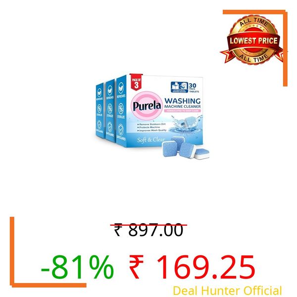 Purela Washing Machine Cleaner Tablets – 90 Effervescent Tablets for Front & Top Load Washing Machines – Helps Reduce Odor, Residue & Scale Buildup(Fresh)