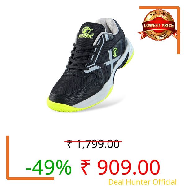 FEROC Classic Non Marking Badminton Shoe for Men Boys Unisex Kids (Black Green, UK Footwear Size System, Adult, Men, Numeric, Medium, 6)