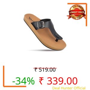 WALKAROO Men’s T-Strap Sandals with Adjustable Buckle Strap, Soft Cushion Footbed, Lightweight PU Sole, Dual Tone Slip-On Daily Wear Comfort Sandals- WE1332 Black