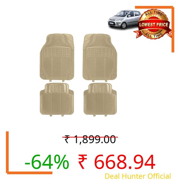 KINGSWAY Accessories Universal Use Anti Skid PVC Car Mat Compatible with Hyundai I10 Year 2007 to 2010, Set of 4 Pcs Anti Slip Car Floor Rubber Mats, All Weather Car Foot Mats, Beige