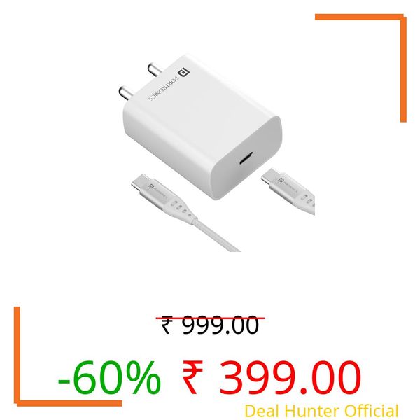 Portronics Adapto 25 Pro 25W Fast Charging Type C Adapter with Type C Charging Cable,PPS Protection,for iPhone 15/14/13/12/11 & Pro Max Series,Samsung S24/S23/S22/S20/S21/S21 Other Type C Devices