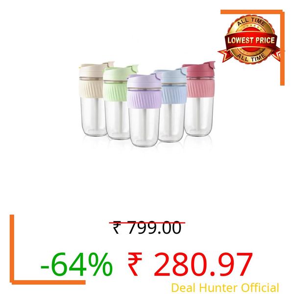 HEJISUN Reusable Glass Coffee & Juice Mug Shaker with Lid & Straw,Tumbler 500ml,Anti-Slip Silicone Band, Leak-Proof Travel Cup Sipper for Hot & Cold Drinks (Multicolor) (Juice Mug) (Pack of 1)