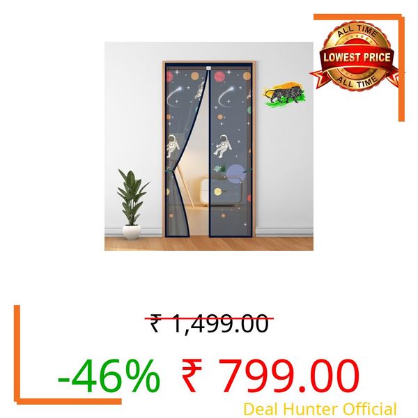 LifeKrafts Polyester Door Mosquito Net with Magnets | Color Planet Theme with Dark Blue Background | Mosquito Curtain for All Door Types and Sizes | Auto Close Insect Screen | Size 210 * 75cm