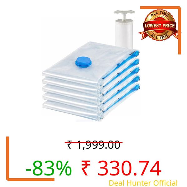 Lifelong Pack of 5 Vacuum Bags for Travel | Vacuum Storage Bags with Pump, Packing & Large Storage Bags for Clothes & Other Items | Reusable Space Saver Bags for Storage |More Space to Keep Essentials