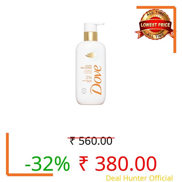 DOVE Glow Recharge Serum Body Wash, 300 ml, for Glowing and Refined Skin, with 3% Brightening Serum and Vitamin C, Dermatologist Co-Created, Sulfate-Free