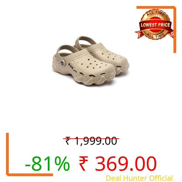 BERSACHE Extra Soft Classic Casual with Back Strap Regular wear with Ultra Soft & Flexibility Technology Clog for Men's & Boy's (Beige, UK Footwear Size System, Adult, Men, Numeric, Wide, 7)