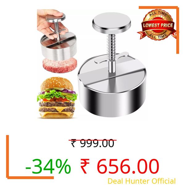 HARIVAR MART Burger Press, Stainless Steel Hamburger Patty Maker, Adjustable Hamburger Patty Maker, Non Stick Patty Making Molds with Spring Button for BBQ and Homemade Hamburger (8 CM)