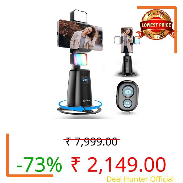 Lifelong Rechargeable AI Auto Face Tracking Tripod Phone Holder | 360° Rotation | Mobile Stand with Camera for Video Recording & Shooting | No App Needed | Gimbal with Light, Remote & Gesture Control